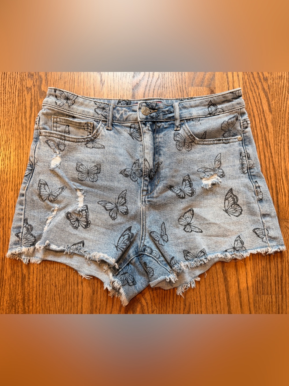 Guess Los Angeles Denim Butterfly Print Shorts Jorts